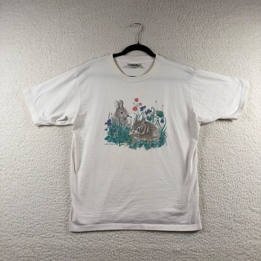 Vtg Northern Reflections Rabbit Nature T-Shirt L Single Stitch Cottagecore Bunny